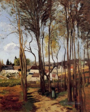  trees Oil Painting - a village through the trees Camille Pissarro